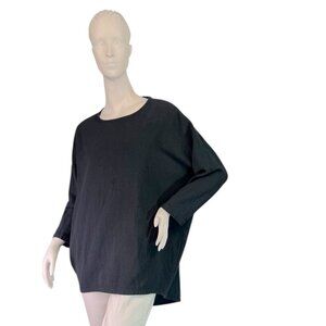 Black Crane Navy Blue Textured Cotton Tunic Top Size Small